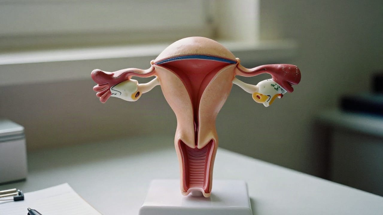 Machetă anatomică a uterului, pe biroul din cabinet